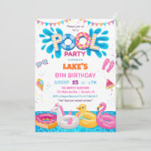 Pool Party Summer Birthday Invitation Kaart (Staand voorkant)