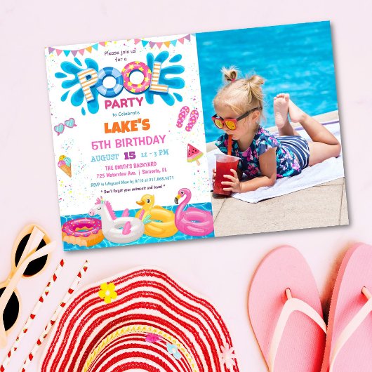 Pool Party Summer Birthday Invitation Kaart