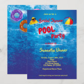 Pool Party Summer Bridal Shower-uitnodiging Kaart (Voorkant / Achterkant)