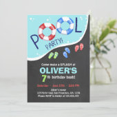 Pool Party Summer Chalkboard Birthday Uitnodiging (Staand voorkant)