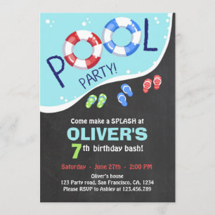 Pool Party Summer Chalkboard Birthday Uitnodiging