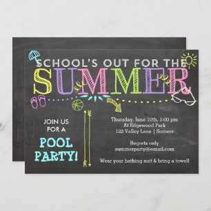 Pool Party Summer Invitation-School uit Neon Kaart