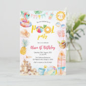 Pool Party Summer Theme Birthday Party Invitation Kaart (Staand voorkant)