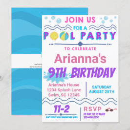 Pool Party Swim Birthday Invitation Kaart