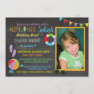 Pool Party Swimming Birthday Splash Photo Invite Kaart