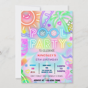 Pool Party Tie Dye Verjaardag Uitnodiging 02