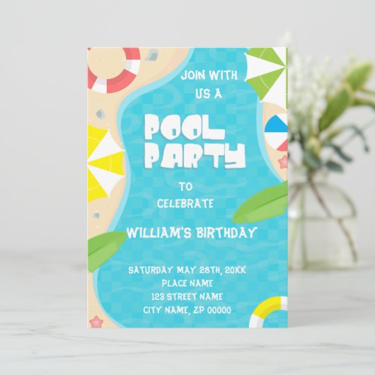 Pool Party Tout âge Anniversaire Invitation (Debout devant)