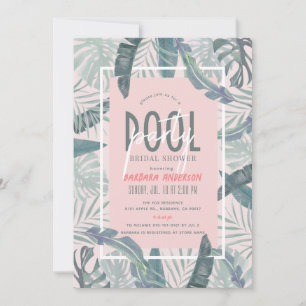 Pool Party Tropical Leaves Roze Vrijgezellenfeest Kaart