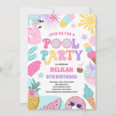 Pool Party Tropical Summer Pool Birthday Kaart (Voorkant)