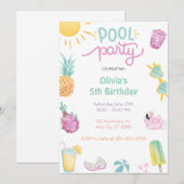 Pool Party Tropical Summer Pool Birthday Kaart (Voorkant / Achterkant)