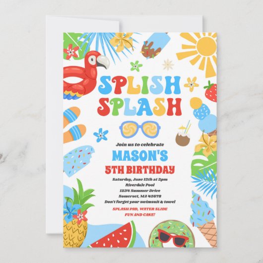 Pool Party Tropical Summer Pool Birthday Kaart (Voorkant)