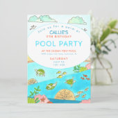 Pool Party Turtles Summer Birthday Kaart (Staand voorkant)