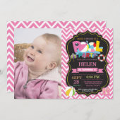 Pool Party Uitnodiging Roze Splish Splash Meisje (Voorkant / Achterkant)