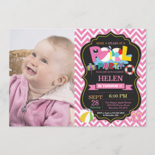 Pool Party Uitnodiging Roze Splish Splash Meisje