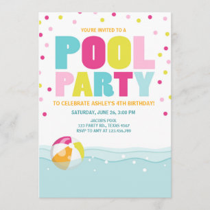 Pool party uitnodiging Verjaardag Meisje Roze Geel
