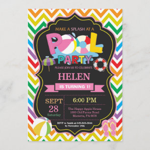 Pool Party Uitnodiging Zomer Splish Splash Meisje