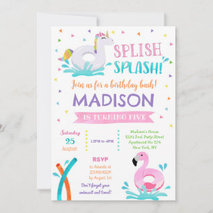 Pool Party Unicorn Summer Girl Birthday Save The Date