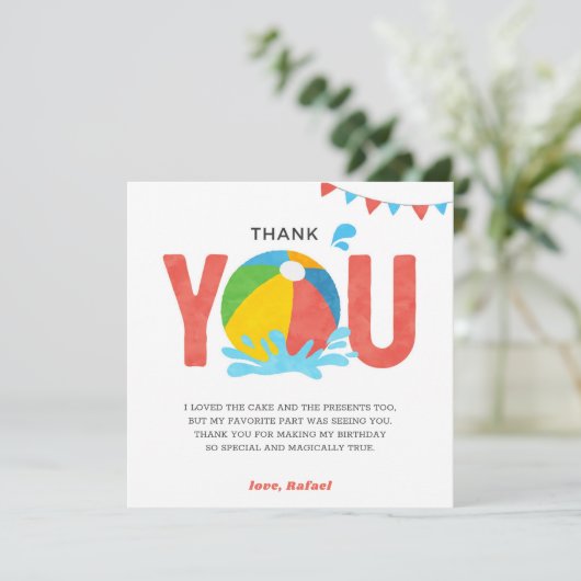 Pool Party Verjaardag Jongen Meisje Dank u kaart (Staand voorkant)