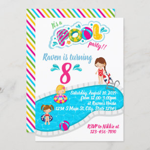 Pool party verjaardag kaart