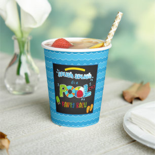 Pool Party Verjaardag Party Paper Cup - Zwart - Jo Papieren Bekers