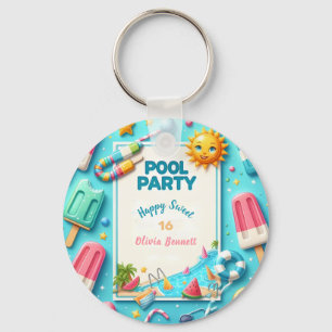 Pool Party Verjaardag Sweet Sixteen Summer Swim Sleutelhanger