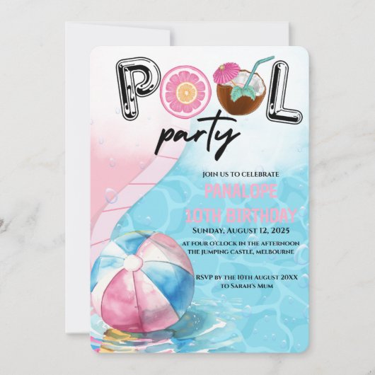 Pool party verjaardag Uitnodiging (Voorkant)