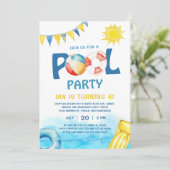 Pool Party Verjaardag Uitnodiging Leuk Splish Spla (Staand voorkant)