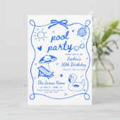 Pool Party Verjaardagsfeest Uitnodiging Sjabloon, (Staand voorkant)