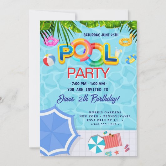 Pool Party | Verjaardagsfeestje met zwembad Kaart (Voorkant)