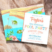 Pool Party Zee Schildpad Zomerverjaardag Kaart
