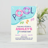 Pool Party Zomer Roze Meisje Verjaardag Uitnodigin Kaart (Staand voorkant)