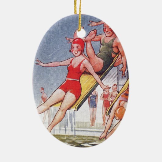 Pool Party zwemmen Keramisch Ornament (Achterkant)