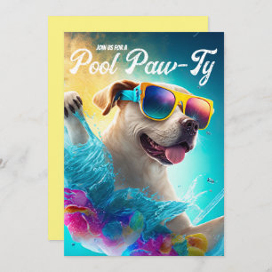 Pool Paw-Ty Invitation, Pool Puppy Birthday Party Kaart