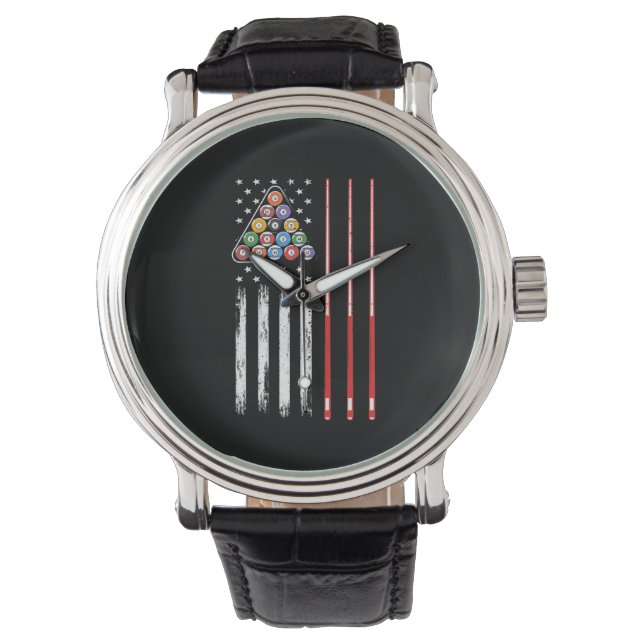 Pool Player American Flag Horloge (Voorkant)
