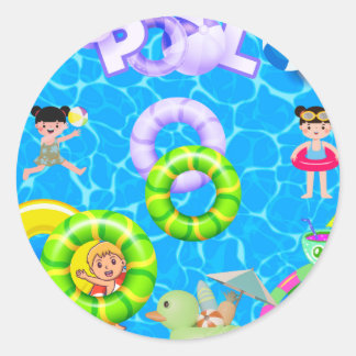 Pool plezier en spelen verjaardag ronde sticker