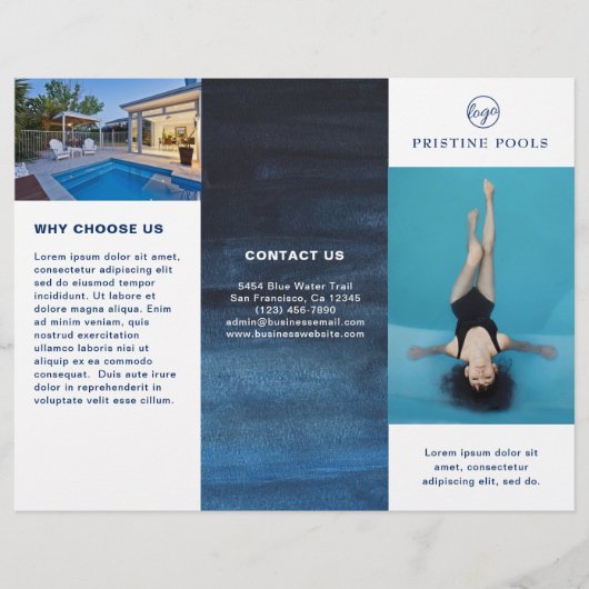 Pool Service Business Marine Blue Trifold Brochure (Devant)