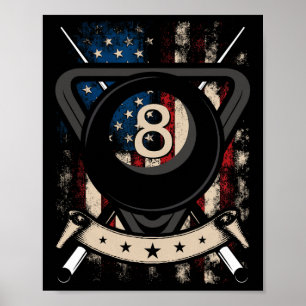 Pool Snooker Biljart Speler 8 Ball USA Amerikaans Poster