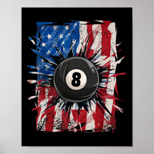 Pool Snooker Biljart Speler 8 Ball USA Amerikaans Poster