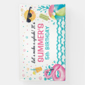 Pool summer birthday party banner backdrop (Verticaal)