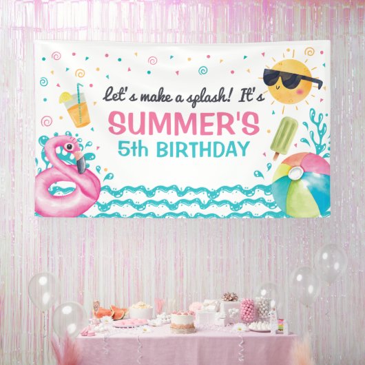 Pool summer birthday party banner backdrop (Feest)