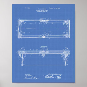 Pool Table 1902 Patent Art - Blauwdruk Poster