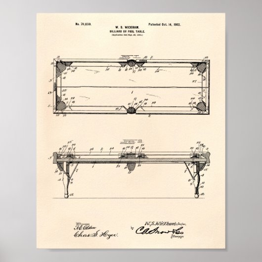 Pool Table 1902 Patent Art - Old Peper Poster (Voorkant)