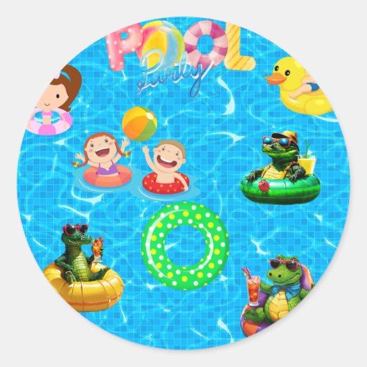 Pool verjaardagsfeestje met leuke alligators ronde sticker (Voorkant)