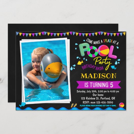 Pool verjaardagsuitnodiging Pool party-uitnodiging Kaart (Voorkant / Achterkant)