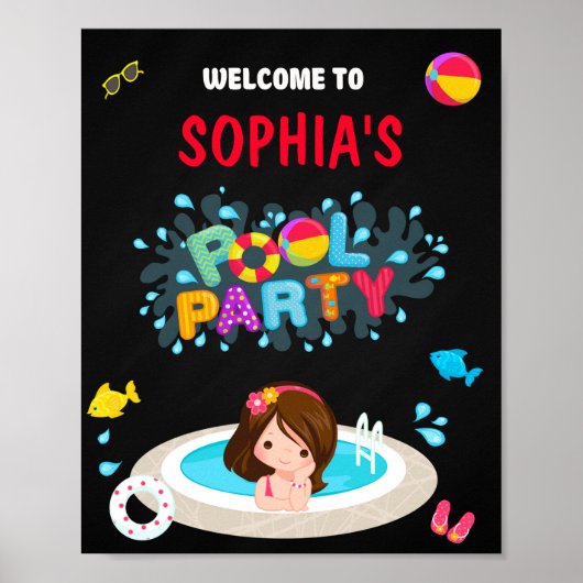 Pool-welkomstfeest Girl waterslide poolpartij Poster (Voorkant)