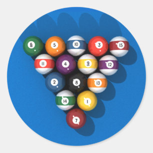 Poolballen op blauwe vilt: ronde sticker