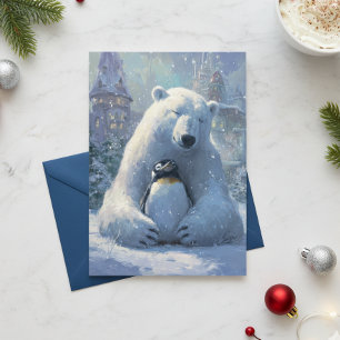 Poolbeer en Pinguïn Kerstvakantie Feestdagenkaart