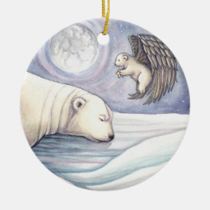 Poolbeer met engel kerstornament keramisch ornament