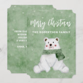 Poolbeer met groene sjaal vrolijk kerstfeest feestdagenkaart (Voorkant / Achterkant)