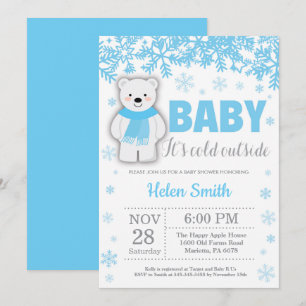 Poolbeer Winter Blauwe Jongens Baby Shower Sneeuwv Kaart